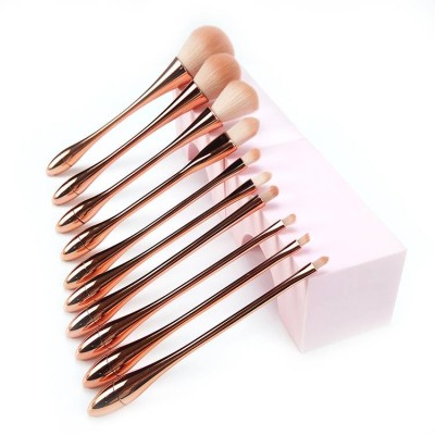 10 Pcs Rose Gold Diamond Custom Private Label Professional Foundation Blush Eye Shadow Eyebrow Makeup Brush Set Kit Wholesale